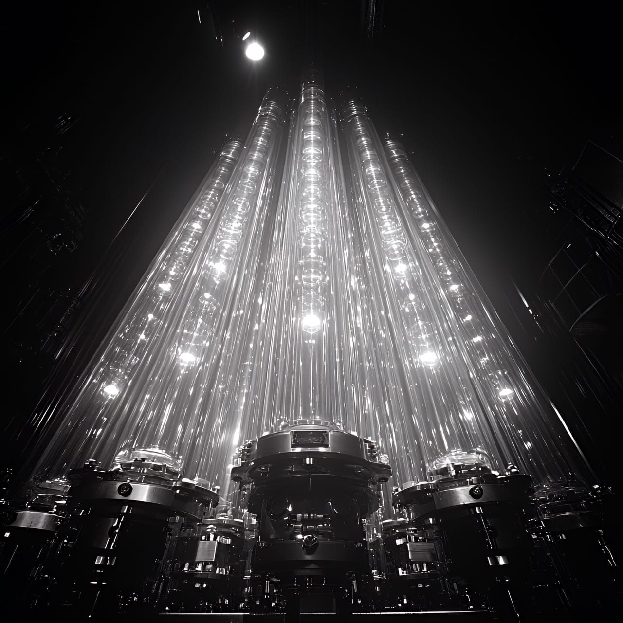 Installation industrielle futuriste illuminée, collaboration Beurk Research et FUU